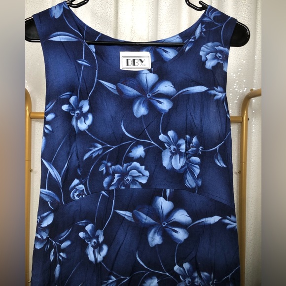 Vintage DBY Ltd. Blue Sleeveless Maxi Dress w/ a light Floral Pattern Plus Size - Picture 3 of 6